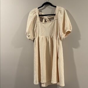 Listicle Cream Backless Puff Sleeve Dress